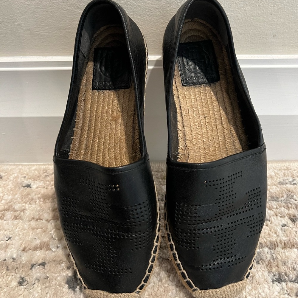 AUTHENTIC Tory Burch Black Leather Espadrilles